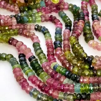 Natural Multi Color Tourmaline 5-5.5mm Faceted Rondelle AA Grade Gemstone Beads Strand
