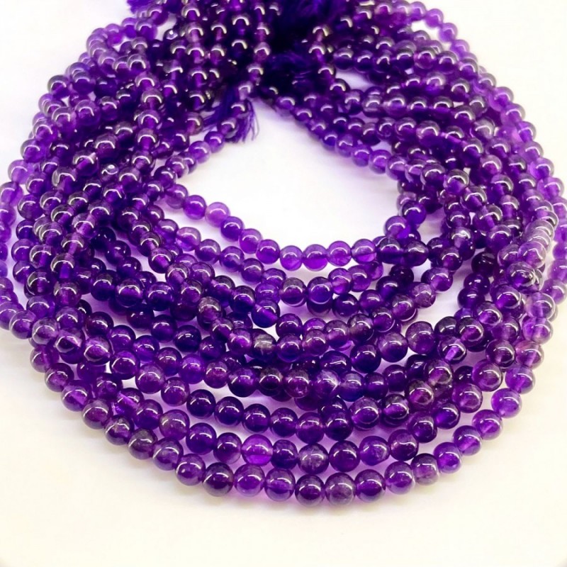 Natural African Amethyst 3-3.5mm Smooth Round AA Grade Gemstone Beads Strand