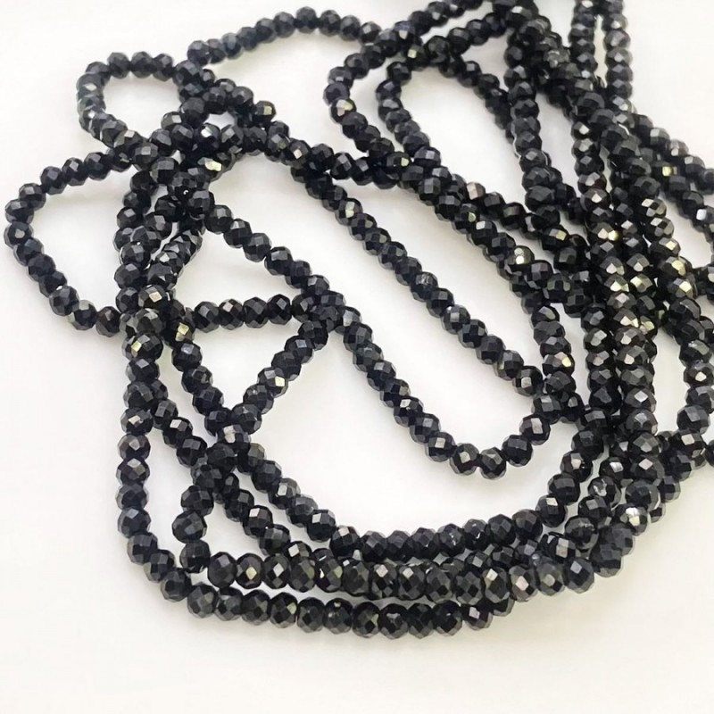 Natural Black Onyx 2-2.5mm Micro Faceted Rondelle AAA Grade Gemstone Beads Strand
