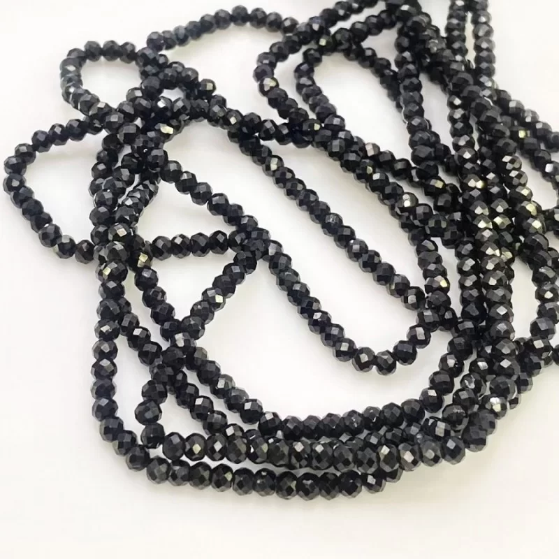 Natural Black Onyx 3-3.5mm Micro Faceted Rondelle AAA Grade Gemstone Beads Strand
