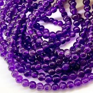 Natural African Amethyst 6mm Smooth Round AA Grade Gemstone Beads Strand