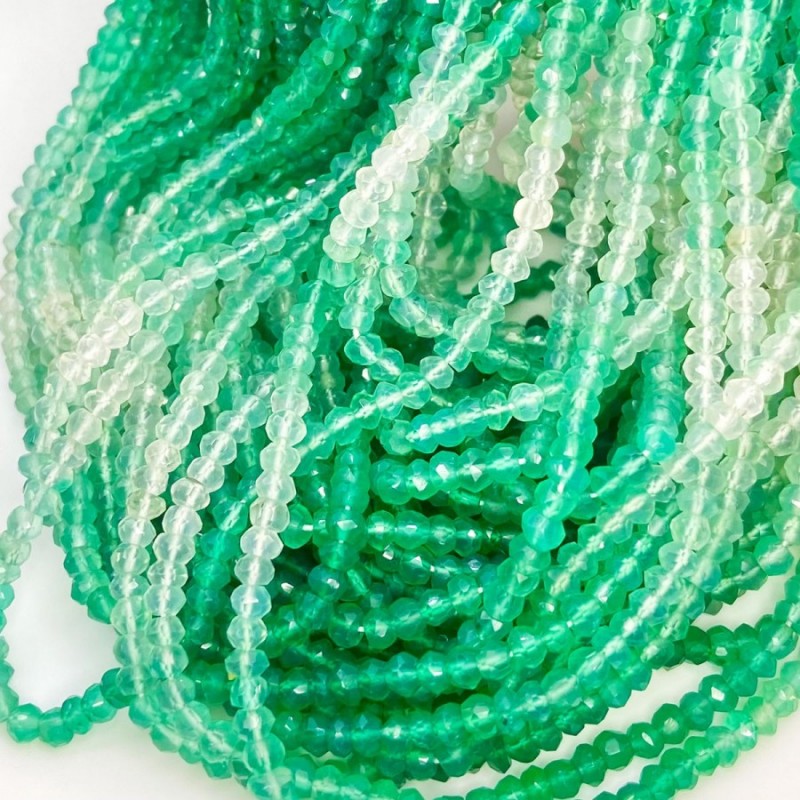 Natural Green Onyx 3-3.5mm Micro Faceted Rondelle AAA Grade Gemstone Beads Strand