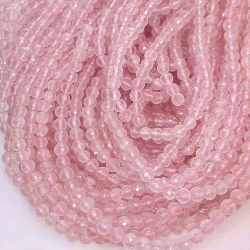 Natural Rose Quartz 3.5-4mm Micro Faceted Round AAA Grade Gemstone Beads Strand