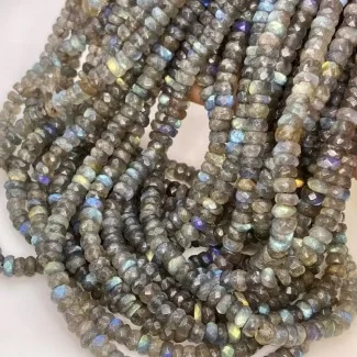 Natural Labradorite 6-6.5mm Faceted Rondelle A Grade Gemstone Beads Strand