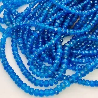 Natural Neon Blue Apatite 5-5.5mm Faceted Rondelle AA Grade Gemstone Beads Strand