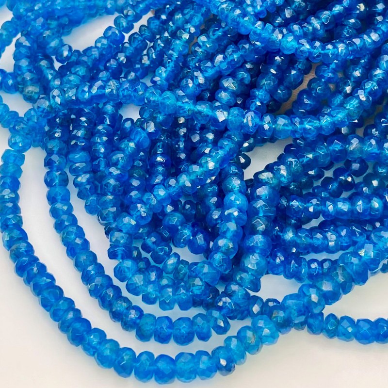 Natural Neon Blue Apatite 3-3.5mm Faceted Rondelle AA Grade Gemstone Beads Strand