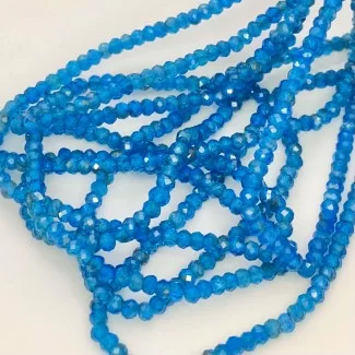 Natural Neon Blue Apatite 2-2.5mm Micro Faceted Rondelle AA+ Grade Gemstone Beads Strand