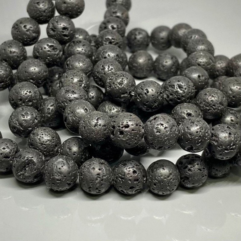 Natural Lava 10mm Smooth Round AAA Grade Gemstone Beads Strand