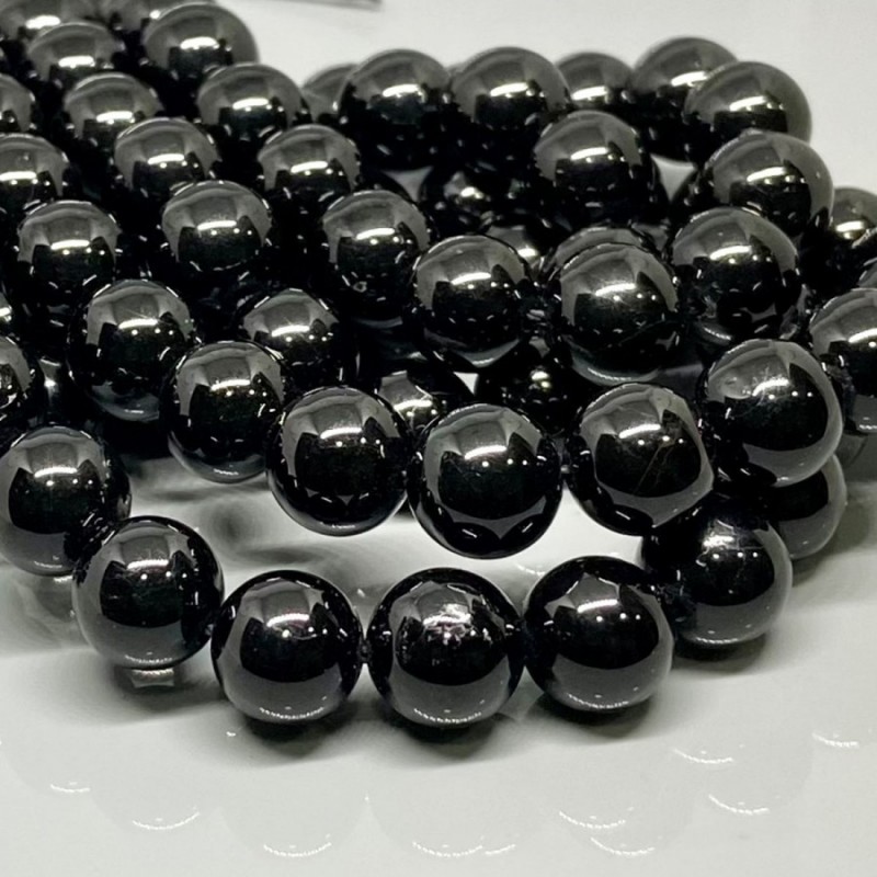 Natural Black Tourmaline 8mm Smooth Round AA+ Grade Gemstone Beads Strand