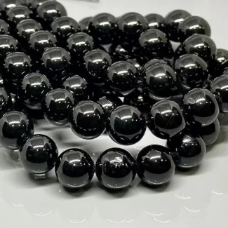 Natural Black Tourmaline 6mm Smooth Round AA+ Grade Gemstone Beads Strand