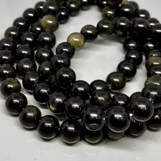 Natural Golden Sheen Obsidian 10mm Smooth Round AAA Grade Gemstone Beads Strand