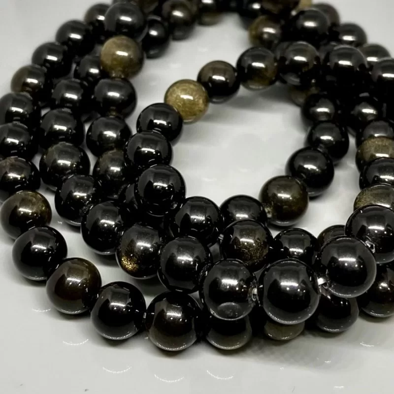 Natural Golden Sheen Obsidian 4mm Smooth Round AAA Grade Gemstone Beads Strand
