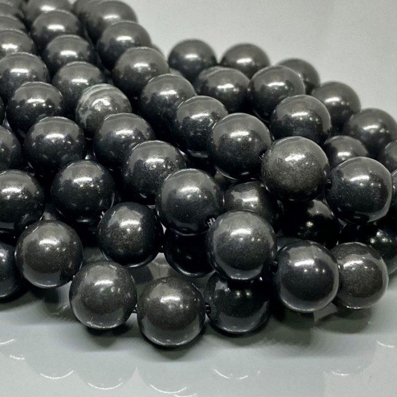 Natural Black Shungite 8mm Smooth Round AAA Grade Gemstone Beads Strand