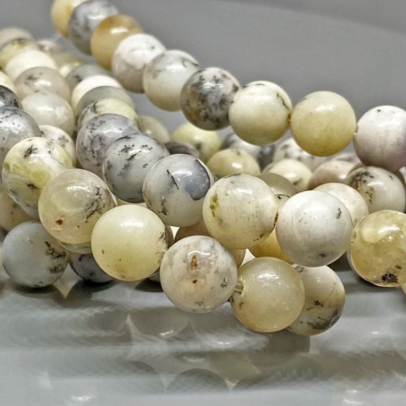 Natural Dendritic Opal 10mm Smooth Round AA Grade Gemstone Beads Strand