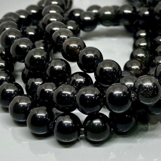Natural Black Obsidian 8mm Smooth Round AAA Grade Gemstone Beads Strand