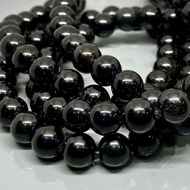 Natural Black Obsidian 4mm Smooth Round AAA Grade Gemstone Beads Strand