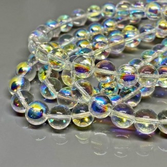 Created Aura Quartz 6mm Smooth Round AAA Grade Gemstone Beads Strand