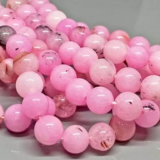 Natural Dyed Pink Opal 10mm Smooth Round AA Grade Gemstone Beads Strand
