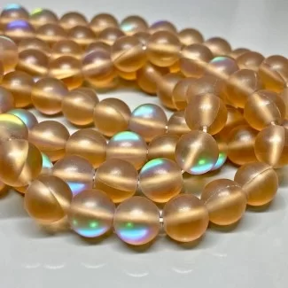 Created Matte Aura Quartz 8mm Smooth Round AAA Grade Gemstone Beads Strand
