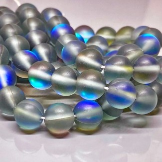 Created Matte Aura Quartz 10mm Smooth Round AAA Grade Gemstone Beads Strand