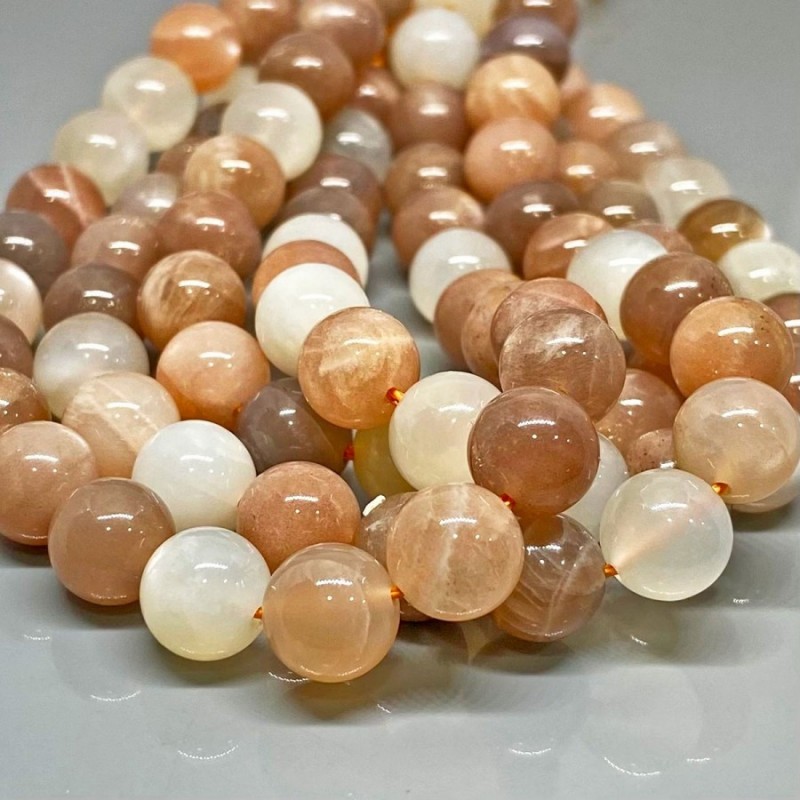 Natural Multi Moonstone 10mm Smooth Round AA+ Grade Gemstone Beads Strand