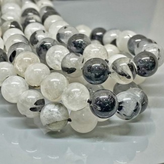 Natural Black Rutile 10mm Smooth Round B Grade Gemstone Beads Strand