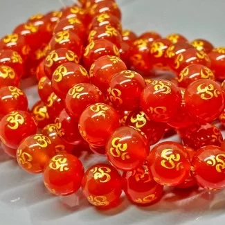 Natural Printed Red Onyx 10mm Smooth Round AAA Grade Gemstone Beads Strand