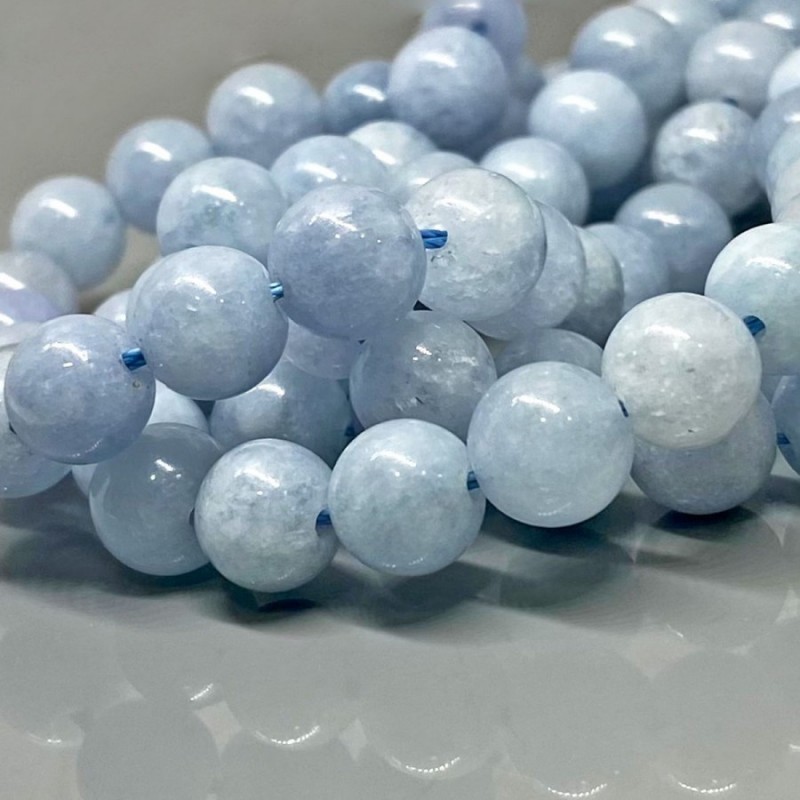 Natural Dyed Aquamarine 10mm Smooth Round A Grade Gemstone Beads Strand