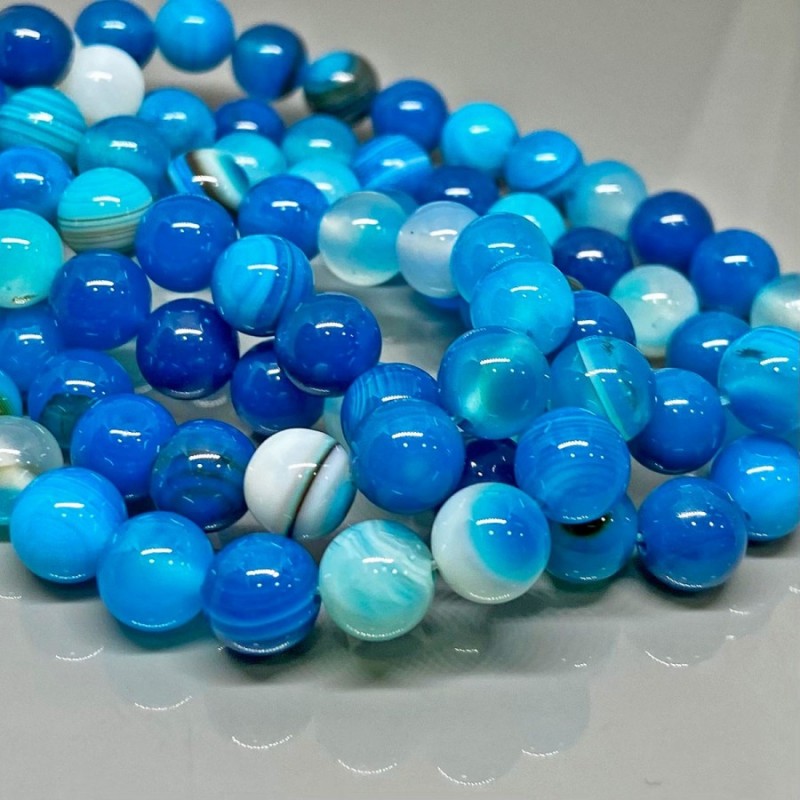 Natural Dyed Blue Onyx 10mm Smooth Round AA Grade Gemstone Beads Strand