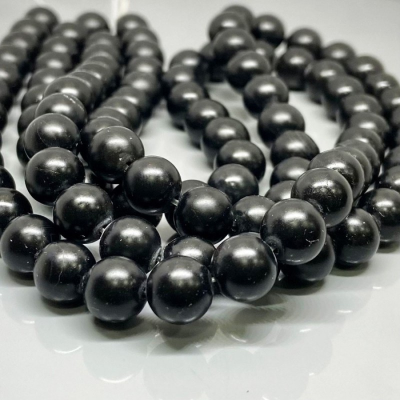 Natural Matte Black Onyx 10mm Smooth Round AA Grade Gemstone Beads Strand