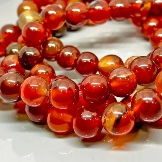Natural Red Onyx 10mm Smooth Round A Grade Gemstone Beads Strand
