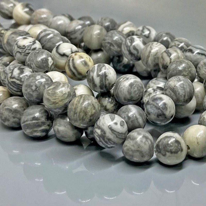 Natural Grey Jasper 10mm Smooth Round AA Grade Gemstone Beads Strand