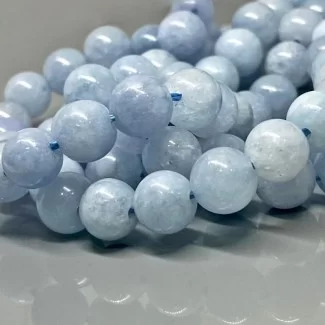 Natural Dyed Aquamarine 6mm Smooth Round A Grade Gemstone Beads Strand