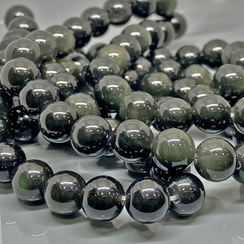 Natural Silver Sheen Obsidian 6mm Smooth Round AAA Grade Gemstone Beads Strand