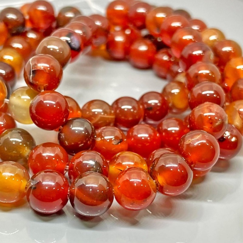 Natural Red Onyx 8mm Smooth Round A Grade Gemstone Beads Strand