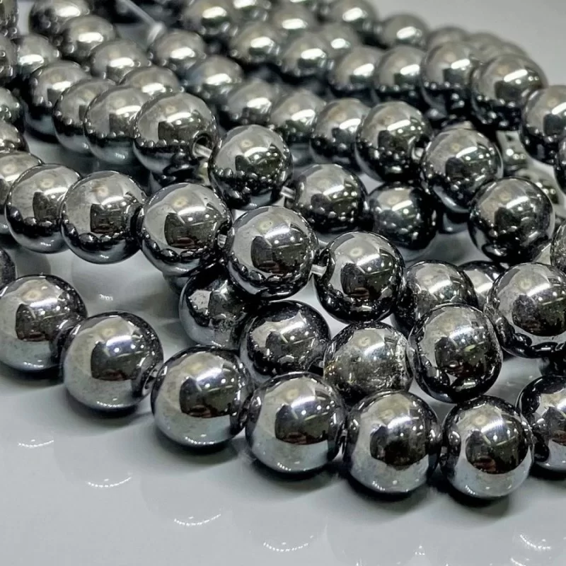 Natural Coated Hematite 10mm Smooth Round AAA Grade Gunmetal Beads Strand 