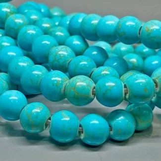 Created Synthetic Turquoise 10mm Smooth Round AAA Grade Gemstone Beads Strand
