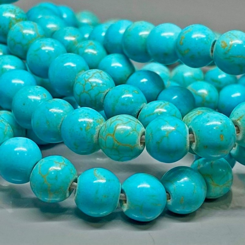Created Synthetic Turquoise 6mm Smooth Round AAA Grade Gemstone Beads Strand