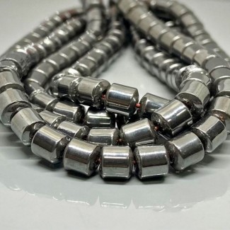 Natural Coated Hematite 6mm Smooth Cylinder AAA Grade Gunmetal Beads Strand 