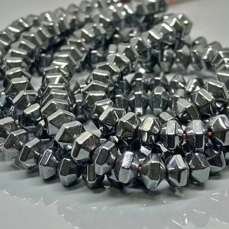 Natural Coated Hematite 5mm Smooth Hexagon AAA Grade Gunmetal Beads Strand 