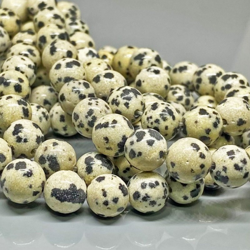 Natural Dalmatian Jasper 8mm Smooth Round AAA Grade Gemstone Beads Strand