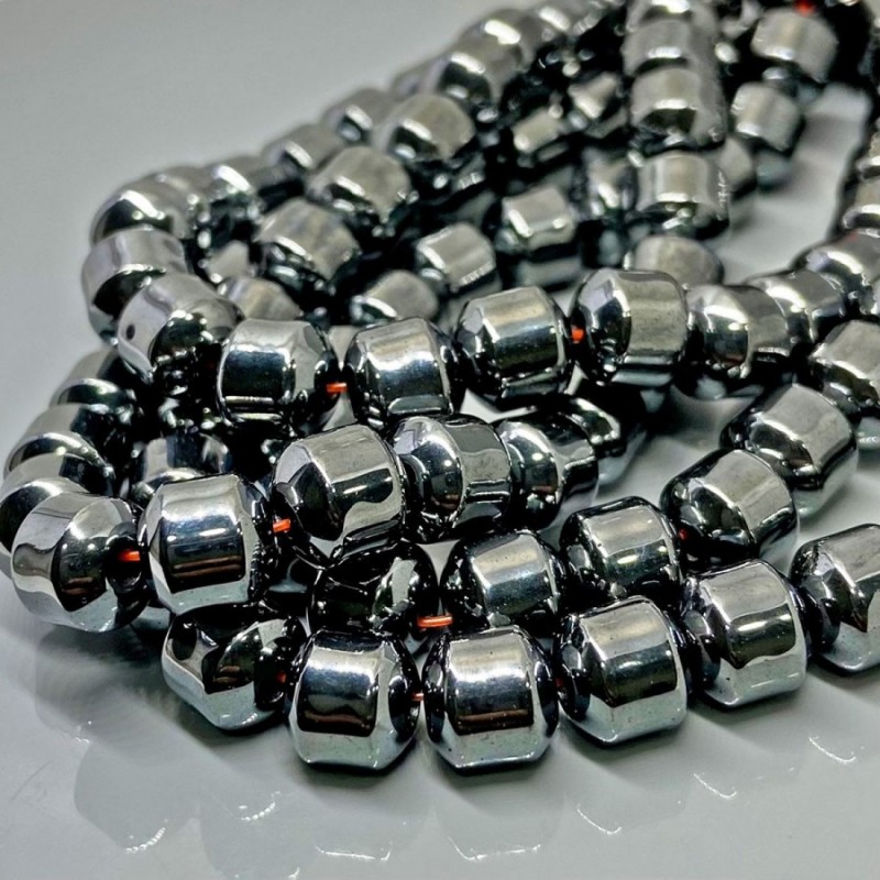 Natural Coated Hematite 8mm Smooth Cylinder AAA Grade Gunmetal Beads Strand