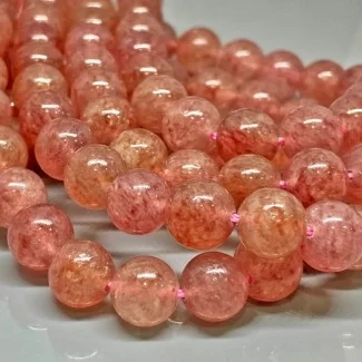 Natural Strawberry Quartz 6mm Smooth Round AA Grade Gemstone Beads Strand