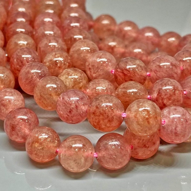 Natural Strawberry Quartz 8mm Smooth Round AA Grade Gemstone Beads Strand
