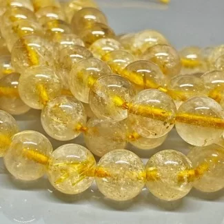 Natural Golden Rutile 10mm Smooth Round AA Grade Gemstone Beads Strand