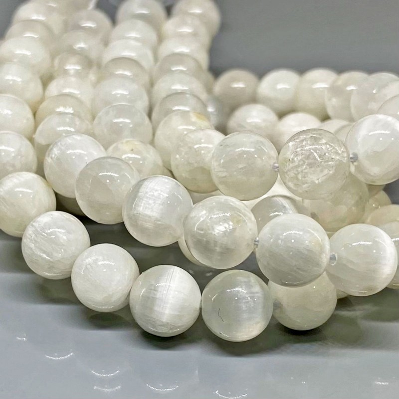 Natural Selenite 10mm Smooth Round AAA Grade Gemstone Beads Strand
