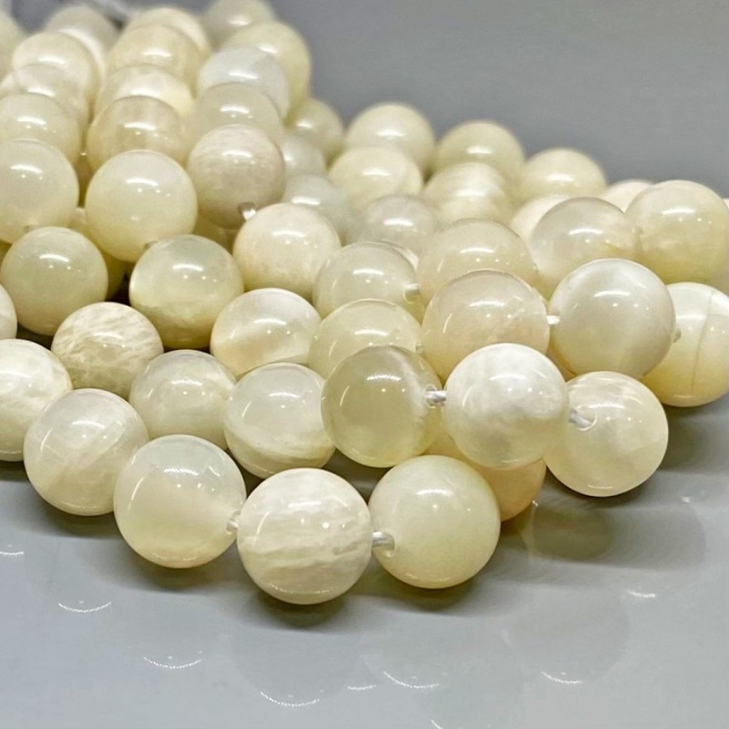 Natural White Moonstone 10mm Smooth Round AA+ Grade Gemstone Beads Strand