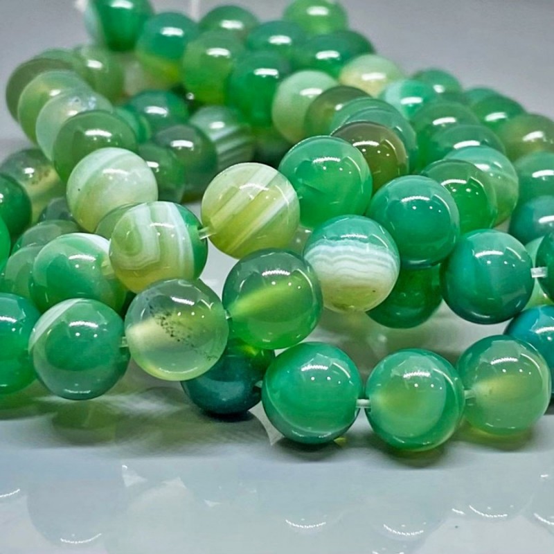 Natural Green Onyx 10mm Smooth Round AA Grade Gemstone Beads Strand