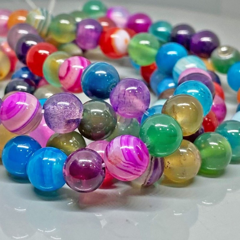 Natural Dyed Multi Color Onyx 8mm Smooth Round AA Grade Gemstone Beads Strand