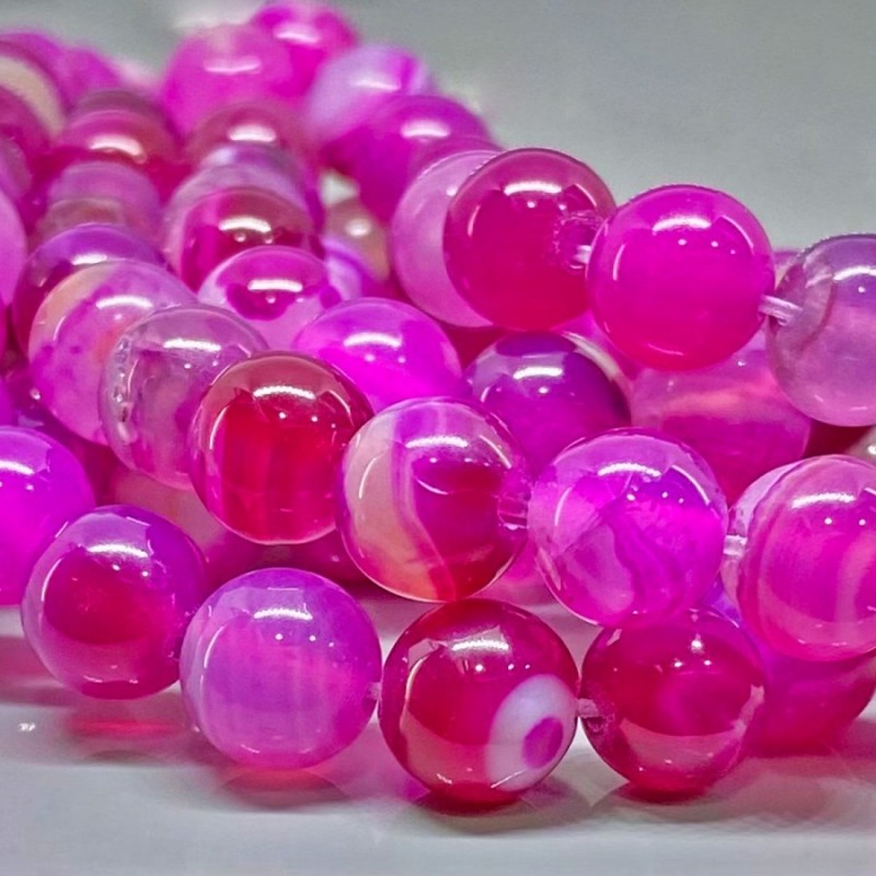 Natural Dyed Pink Onyx 8mm Smooth Round AA Grade Gemstone Beads Strand